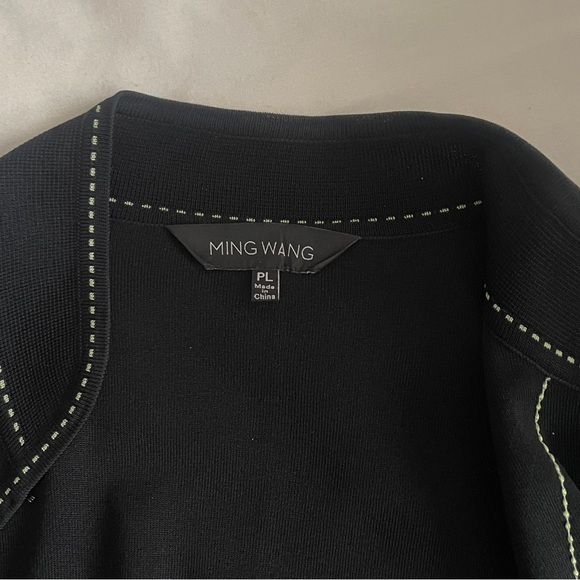 Ming Wang Women’s PL Black Cardigan Open Jacket with White Stitching Acrylic - Picture 5 of 5